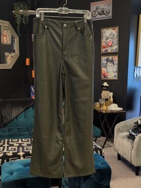 Blank NYC Green Wide Leg Faux Leather Pants
